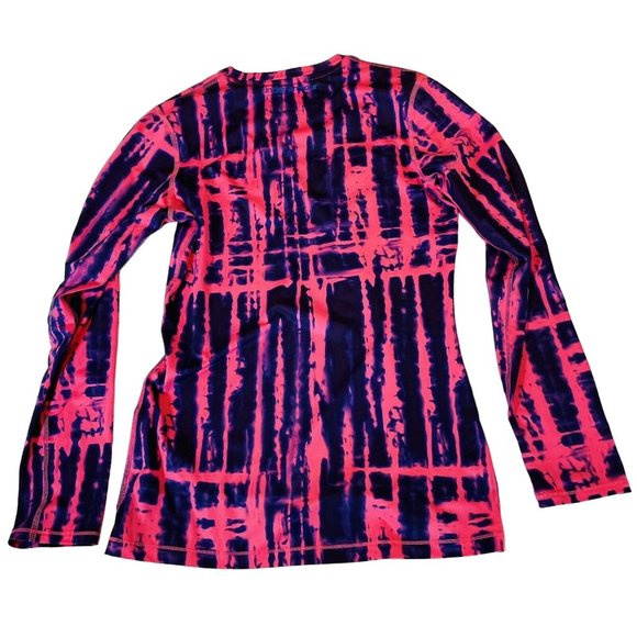 Under Armour Fitted Shirt Womens Small Pink Purple Tie Dye Long Sleeve Heatgear - Picture 2 of 5